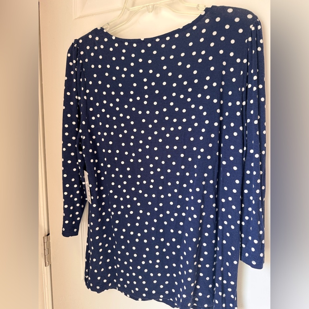 NWT Elle Navy and White Polka Dot Scoop Neck Long Sleeve Top size L - Picture 7 of 7
